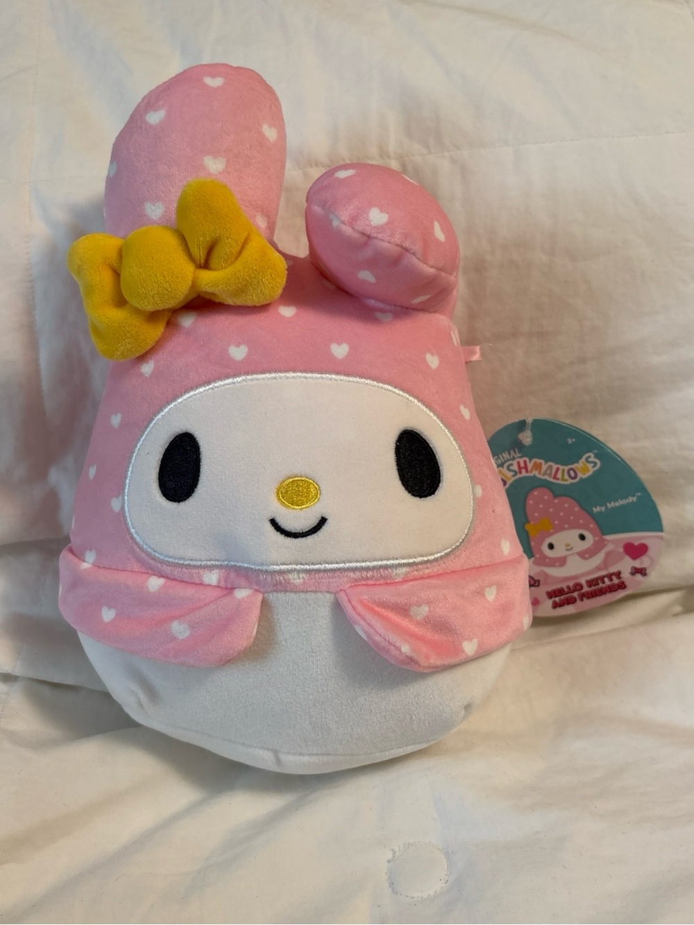 Sanrio My Melody Pink and White Plush with Yellow Bow 6.5”